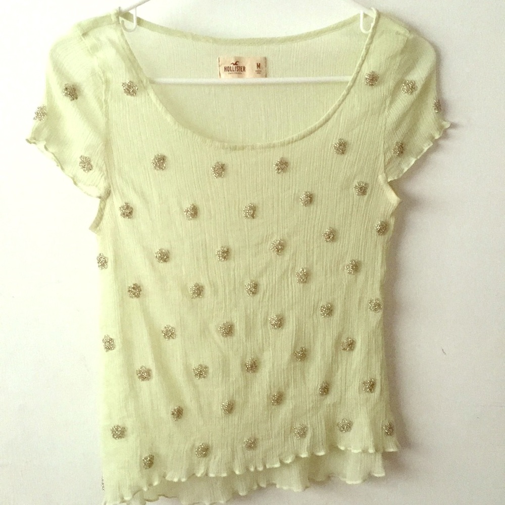 Hollister beaded sheer mint top size m